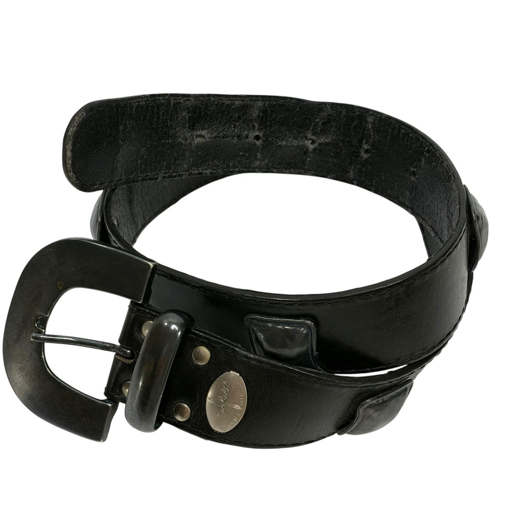 VTG Sunbelt Rosner Black Leather Y2K Western Studded Belt Gunmetal Buckle 36x1.5